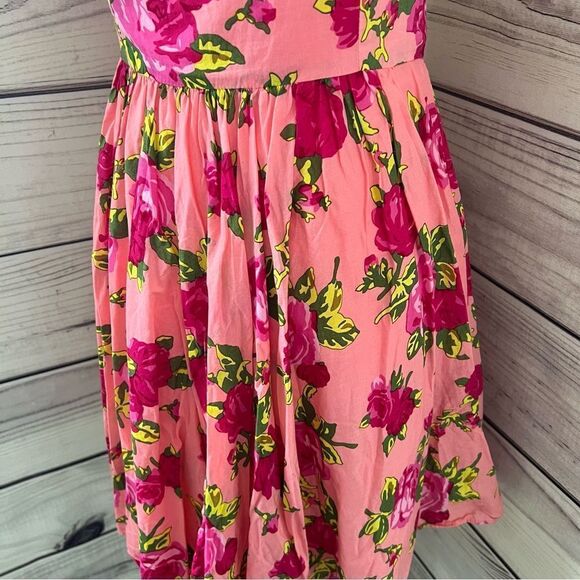 Betsey Johnson Pink Floral Fit & Flare Sleeveless Cotton Dress - Picture 3 of 8